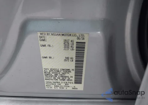 2016 Nissan Altima 2.5 Sv z USA, uszkodzony, nr VIN 1N4AL3AP8GC259701